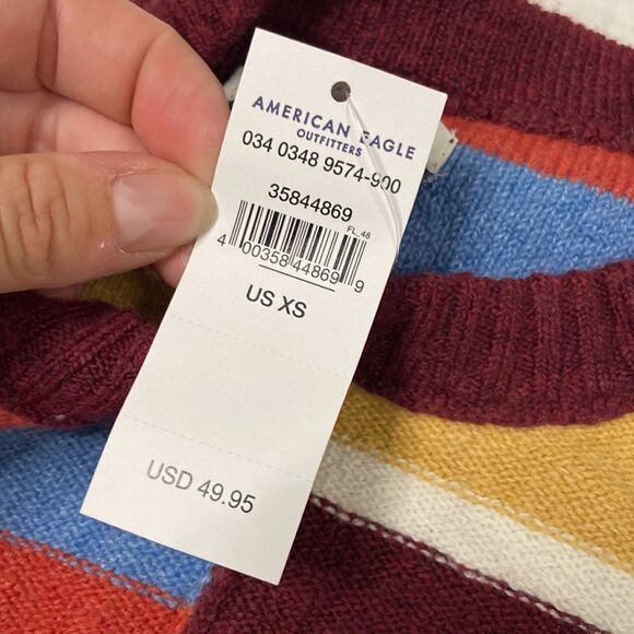 NWT American Eagle Striped Cotton Crewneck Sweater - Picture 3 of 11